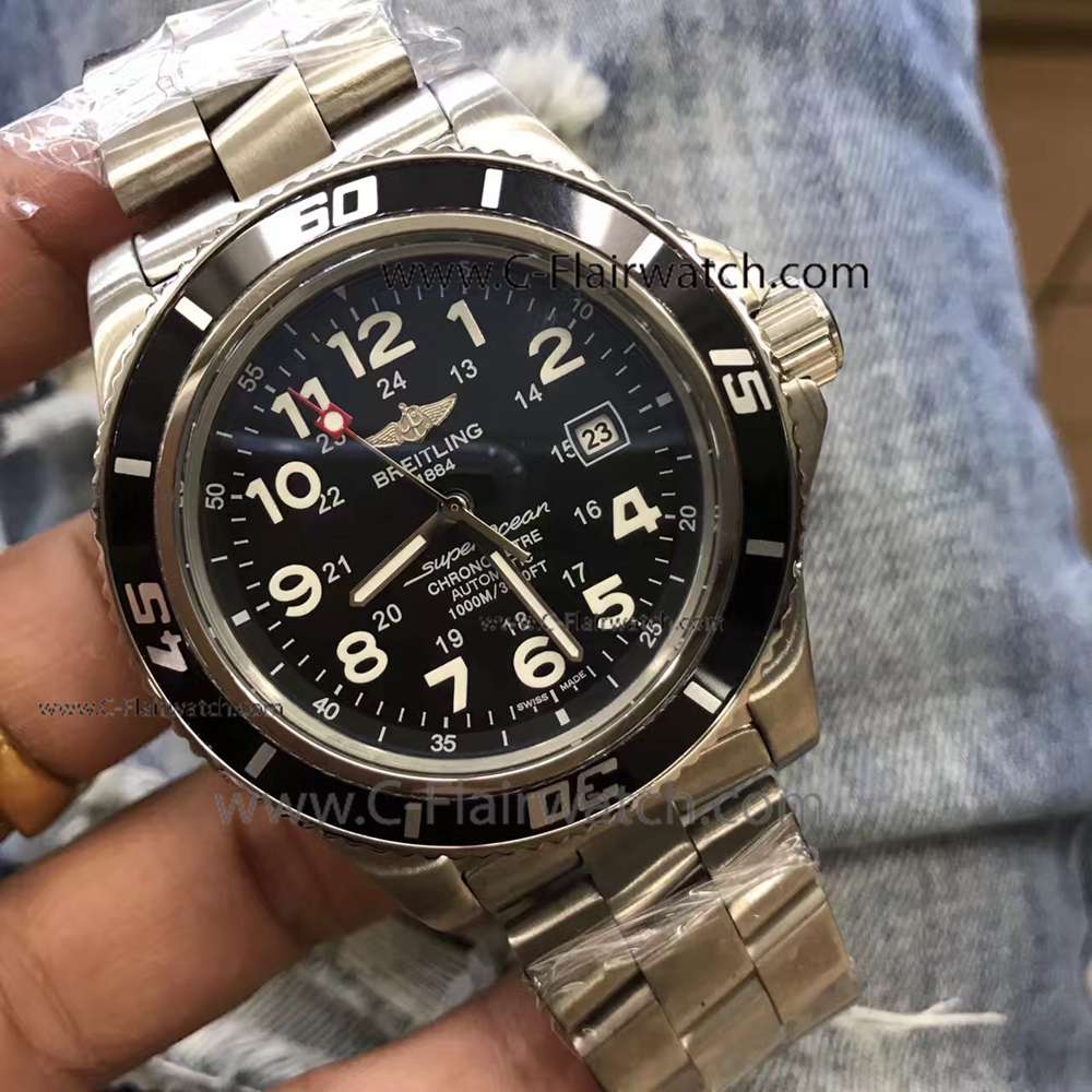 New Breitling Replica Superocean SS Black Bezel Watch for Sale